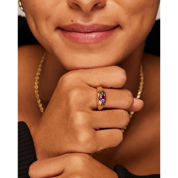 Women's Green CZ 14K Gold Plated Chunky Colored Gemstones Statement Ring - Picture 2 of 7